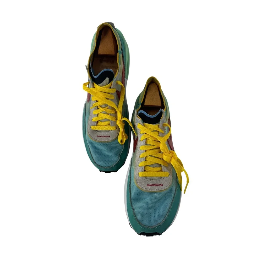 Nike Waffle One Teal Yellow Red Mesh Sneakers DV2103-300 Mens 11